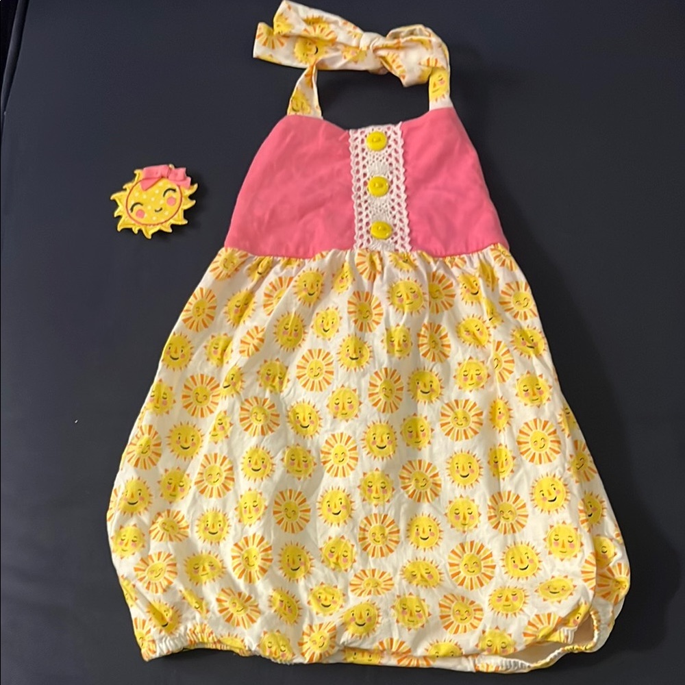 Pink and Yellow Sun Bubble Romper, 24m/2T